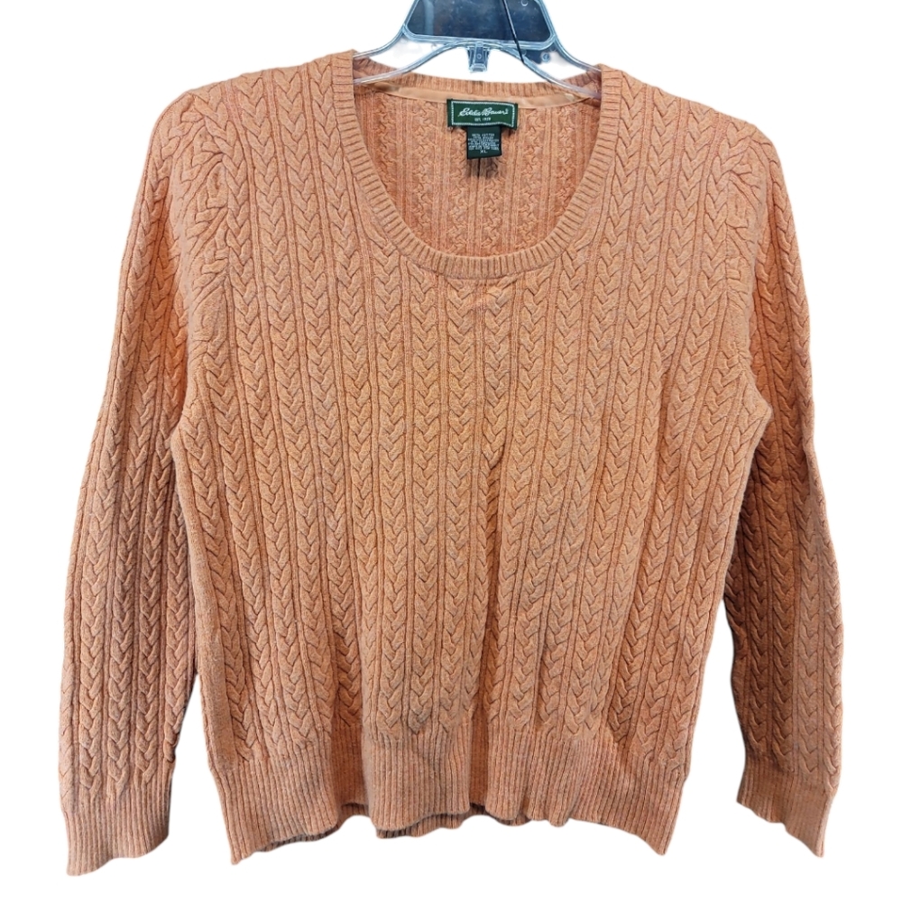 Eddie Bauer sweater cashmere blend cable scoop neck coral long sleeve XL